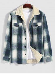 Men's Plaid Pattern Front Pocket Thermal Fluffy Fleece-lined Jacket -  