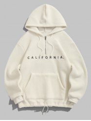 Men's CALIFORNIA Letter Embroidered Kangaroo Pocket Quarter Zip Fluffy Teddy Fleece Pullover Hoodie -  