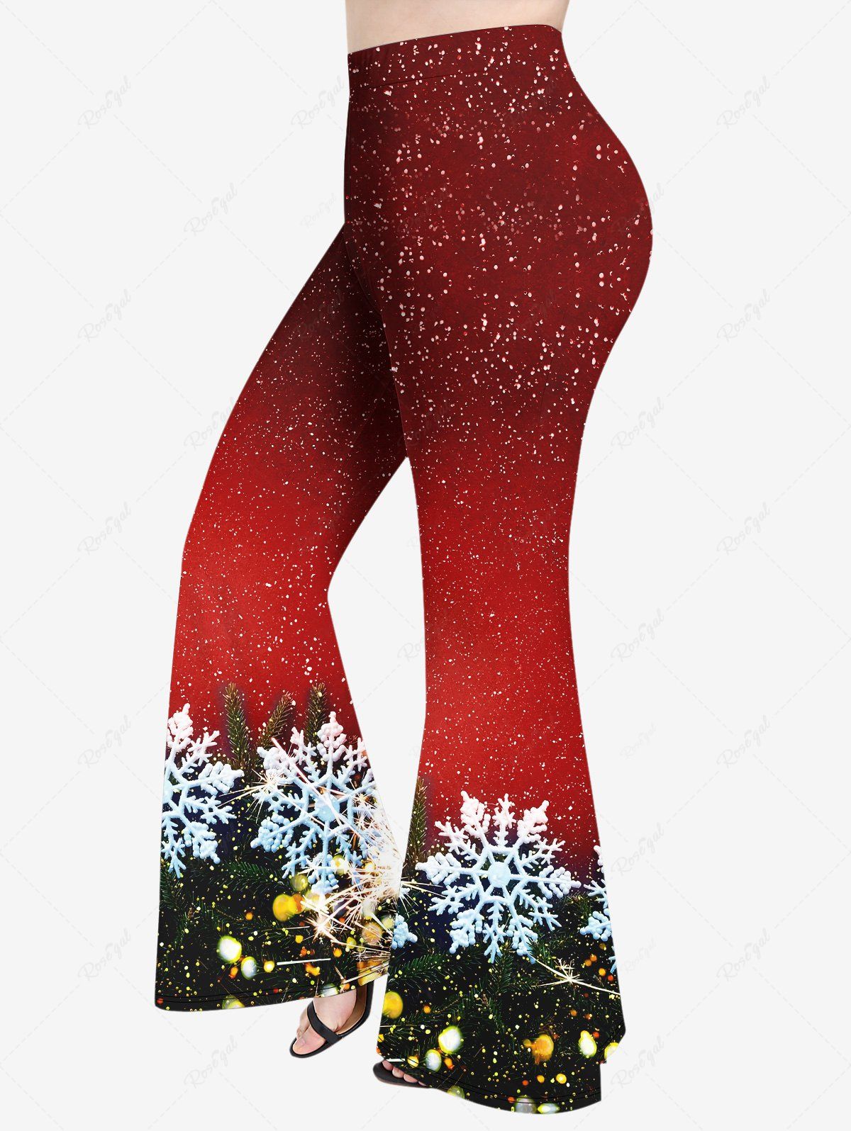 Chic Plus Size Christmas Ball Snowflake Glitter Print Flare Pants  