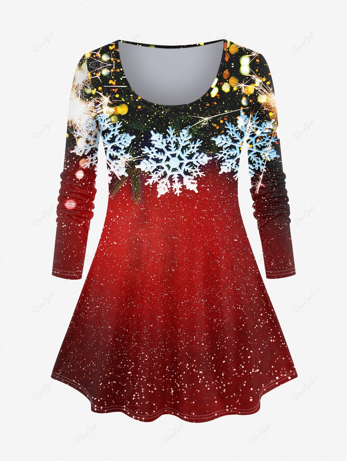 Buy Plus Size Christmas Ball Snowflake Glitter Print T-shirt  