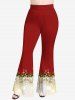 Pantalon Evasé Boule de Noël Feuille Imprimée en Blocs de Couleurs de Grande Taille à Paillettes - Rouge 6X