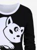 Plus Size Cat Moon Star Print Two Tone Sweatshirt -  