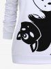 Sweat-shirt Bicolore Etoile Chat et Lune Imprimés de Grande Taille - Noir 8XL
