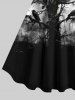 Robe Ceinturée Bouclée 3D Arbre Peinture à L'Encre Imprimée de Grande Taille - Noir 6X