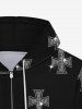 Gothic Glitter Sparkling Cross Print Zipper Pockets Drawstring Hoodie For Men - Noir XL
