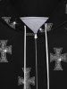 Gothic Glitter Sparkling Cross Print Zipper Pockets Drawstring Hoodie For Men - Noir XL