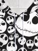 Gothic 3D Skulls Face Print Kangaroo Pocket Drawstring Fleece Lining Hoodie For Men - Blanc M