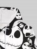 Gothic 3D Skulls Face Print Kangaroo Pocket Drawstring Fleece Lining Hoodie For Men - Blanc M