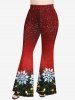 Pantalon Évasé à Imprimé Boules de Noël Brillantes et Flocons de Neige Grande-Taille - Rouge foncé 6X