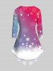 Plus Size Snowflake Snowman Print Ombre Patchwork 2 in 1 Christmas T-shirt -  