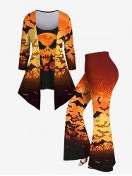 Costume D'Halloween en Dentelle à Crâne Citrouille et Chauve-souris Imprimés Grande Taille - Orange 
