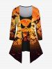 Costume D'Halloween en Dentelle à Crâne Citrouille et Chauve-souris Imprimés Grande Taille - Orange 