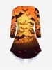 Costume D'Halloween en Dentelle à Crâne Citrouille et Chauve-souris Imprimés Grande Taille - Orange 
