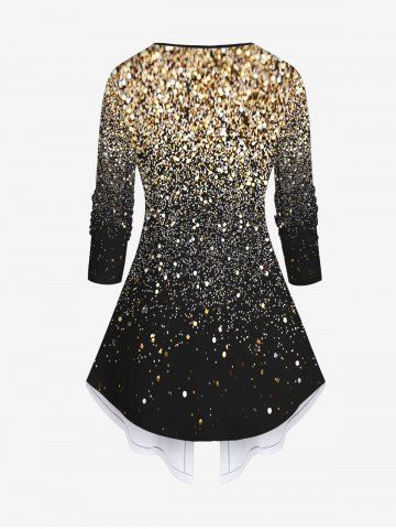 Plus Size Christmas Star Glitter Sparkling Sequin 3D Print 2 In 1 Tee