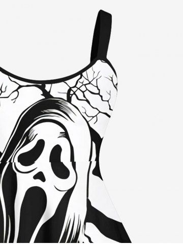 Plus Size 3D Wizard Tree Print Halloween Tank Dress