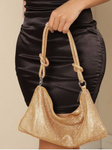 Sparkly Rhinestone Evening Hobo Shoulder Bag - GOLDEN