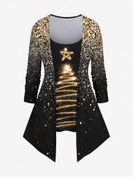Plus Size Christmas Star Glitter Sparkling Sequin 3D Print 2 In 1 Tee -  