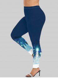 Plus Size Christmas Tree Star Glitter Print Leggings -  