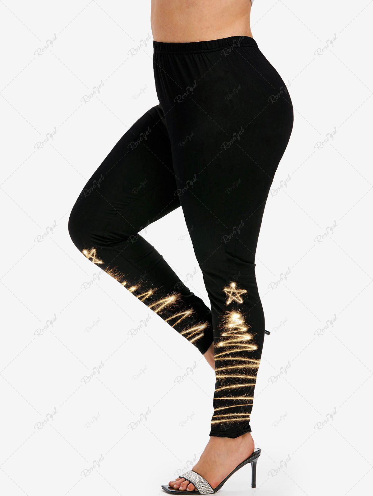Cheap Plus Size Christmas Star Glitter 3D Print Leggings  