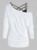 Halloween Ghost Face Print Skew Collar T-shirt And Lattice Camisole Set -  