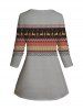 Plus Size Tribal Geometric Print Colorblock Faux Twinset Long Sleeve T-shirt -  