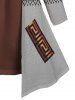Plus Size Tribal Geometric Print Colorblock Faux Twinset Long Sleeve T-shirt -  