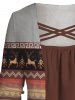 Plus Size Tribal Geometric Print Colorblock Faux Twinset Long Sleeve T-shirt -  
