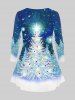 T-shirt grande taille imprimé sapin de Noël étoiles galaxie paillettes - Bleu S