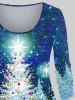 Plus Size Christmas Tree Star Galaxy Glitter Print T-shirt -  