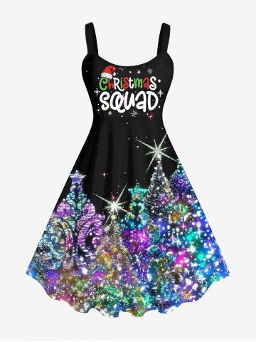 Plus Size Christmas Hat Snowflake Glitter Sparkling Sequin 3D Print Tank Dress - MULTI-A - XS