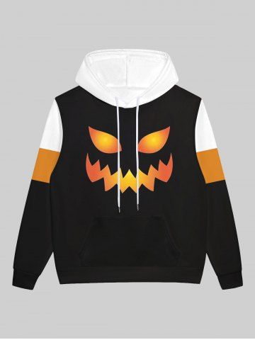 Gothic Halloween Smile Colorblock Print Fleece Lining Hoodie For Men - BLACK - 3XL
