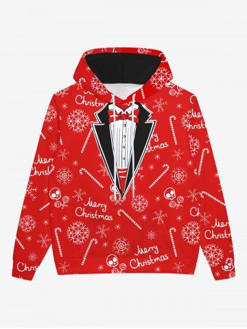 Gothic Christmas Snowflake Skull Bow Tie 3D Print Fleece Lining Hoodie For Men