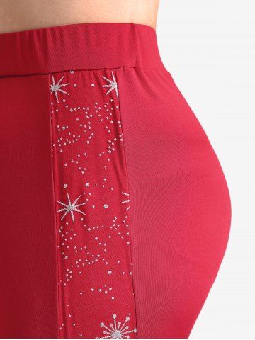 Plus Size Christmas Twist Heart Buckle Star Stamping Glitter Leggings