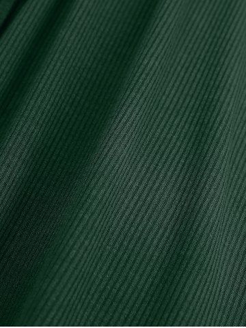 Plus Size Turndown Collar Ribbed Lace Up Ruched Handkerchief Solid Tee