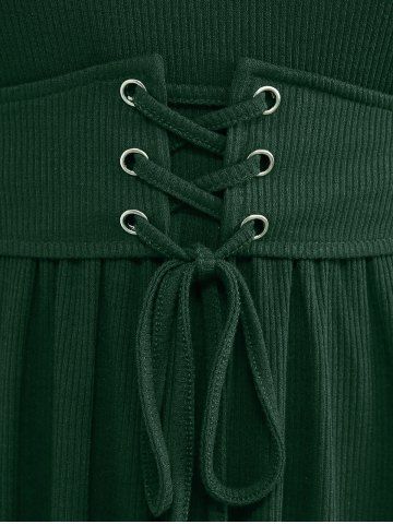 Plus Size Turndown Collar Ribbed Lace Up Ruched Handkerchief Solid Tee