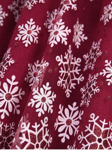 Plus Size Christmas Snowflake Print Lace Trim Lace-up Ruched Hoodie Dress