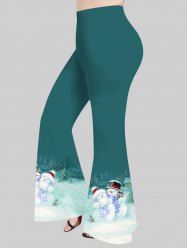 Plus Size Christmas Tree Hat Snowman Snowflake Print Flare Pants -  