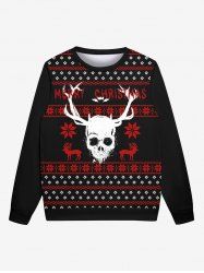 Sweat-shirt à Lettre et Renne de Noël Style Gothique pour Homme - Noir 3XL