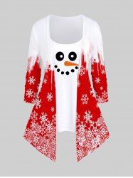 Plus Size Christmas Snowman Snowflake Colorblock Print 2 In 1 Tee -  