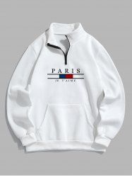 Men's PARIS Letter Kangaroo Pocket Quarter Zip Fleece-lined Stand Collar Pullover Sweatshirt -  