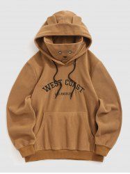 Men's WEST COAST LOS ANGELES Letter Embroidered Fuzzy Polar Fleece Kangaroo Pocket Pullover Mask Hoodie -  