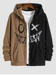 Two Tone Colorblock Smile Face Embroidery Halloween Polar Fleece Hoodie Jacket -  