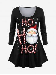 T-shirt grande taille à motif flocons de neige et Père Noël, barres chocolatées et barres chocolatées. - Noir 6X
