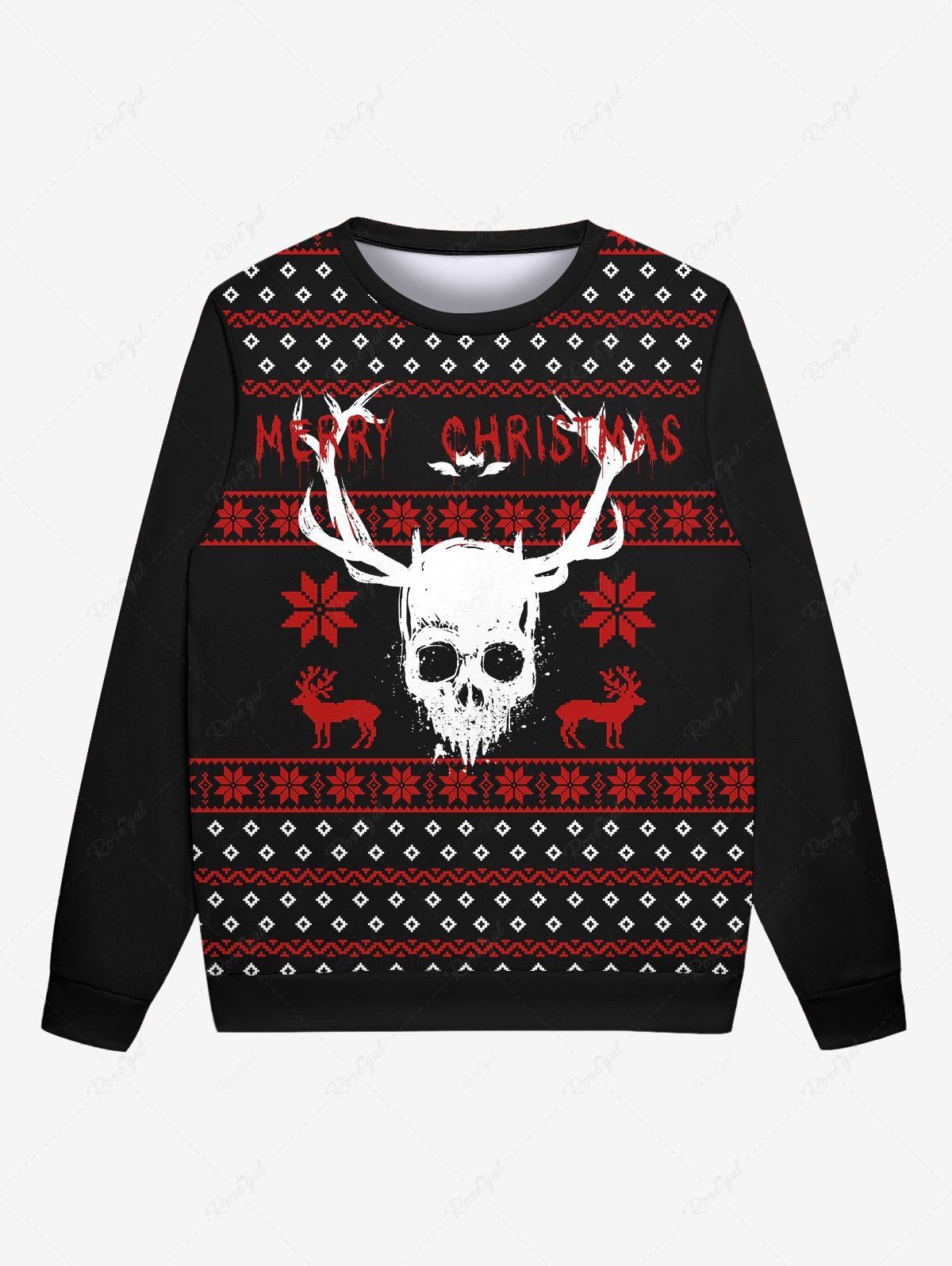 Hot Gothic Christmas Elk Skull Letters Print Sweatshirt For Men  