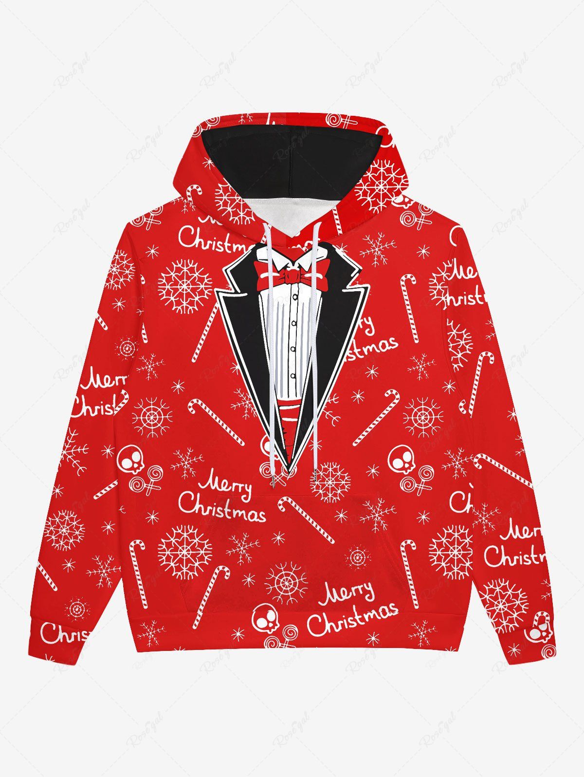 Outfits Gothic Christmas Snowflake Skull Bow Tie 3D Print Fleece Lining Hoodie For Men  