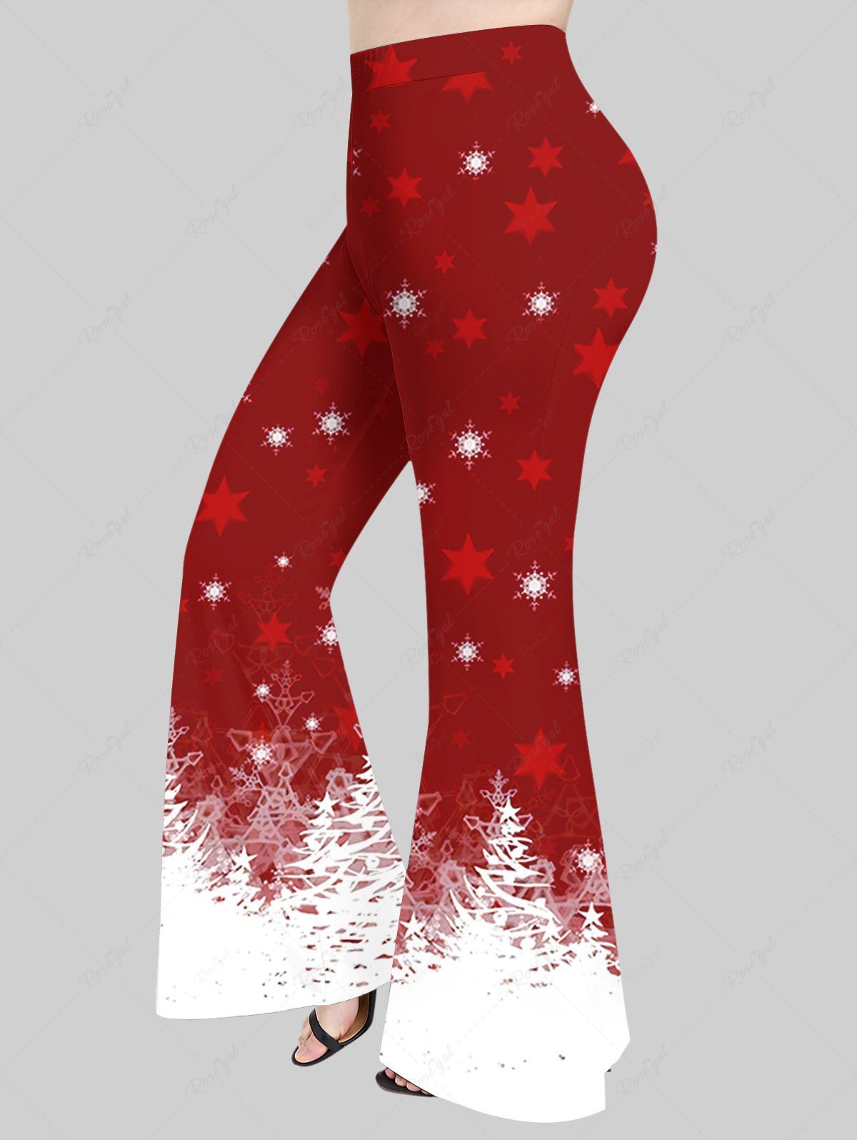 Shop Plus Size Christmas Tree Snowflake Star Print Flare Pants  