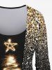 Plus Size Christmas Star Glitter Sparkling Sequin 3D Printed 2 In 1 Tee and Leggings Outfit -  