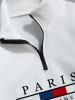 Men's PARIS Letter Kangaroo Pocket Quarter Zip Fleece-lined Stand Collar Pullover Sweatshirt -  