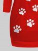 Plus Size Cat Paw Christmas Hat Print Kangaroo Pocket Drawstring Hoodie Dress -  