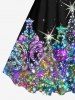 Plus Size Christmas Hat Snowflake Glitter Sparkling Sequin 3D Print Tank Dress -  